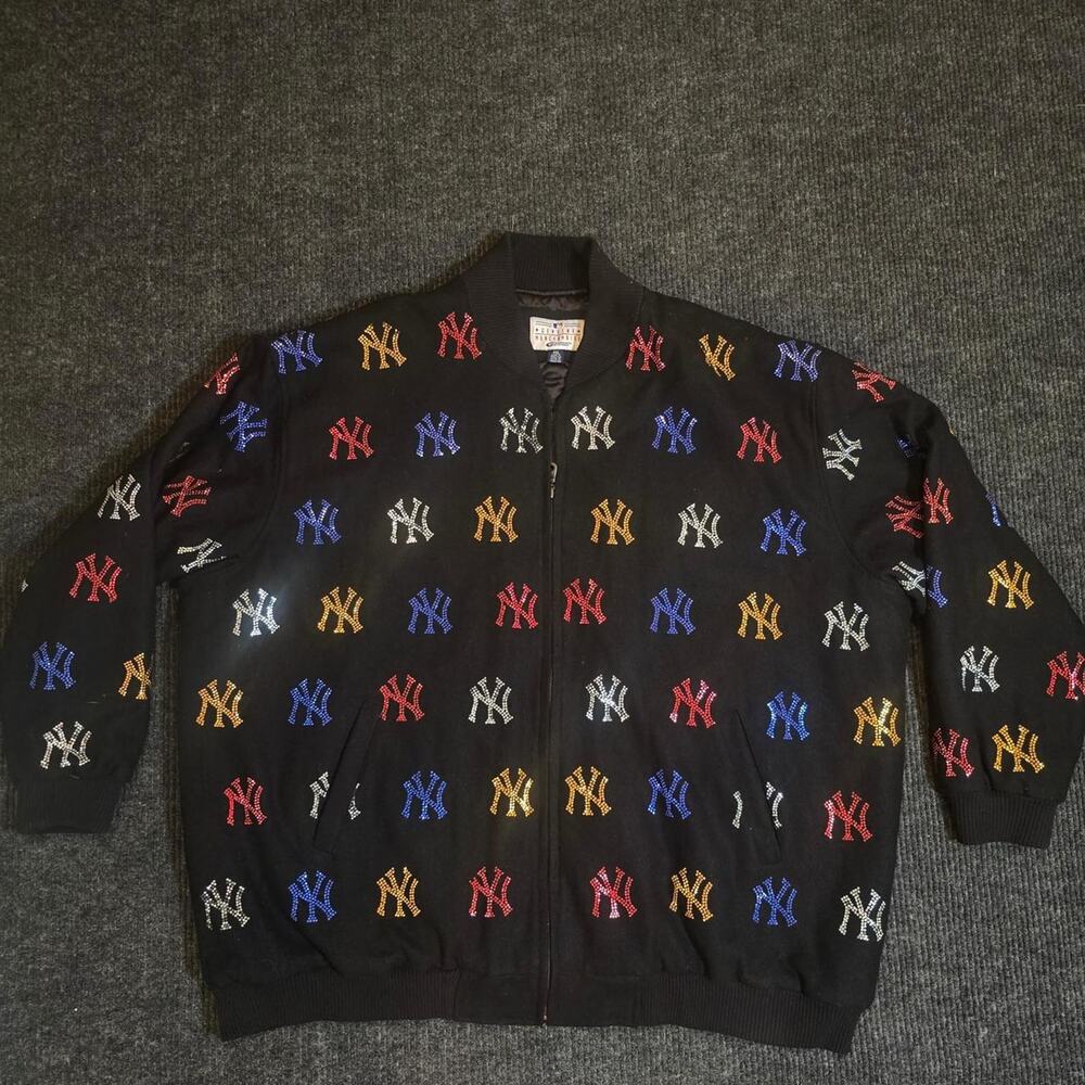 Vintage 90s G lll New York Yankees Rhinestone studded oversized baggy jacket